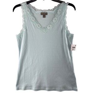 Style & Co Scallop Lace Trim Tank Top Minty Turquoise Small